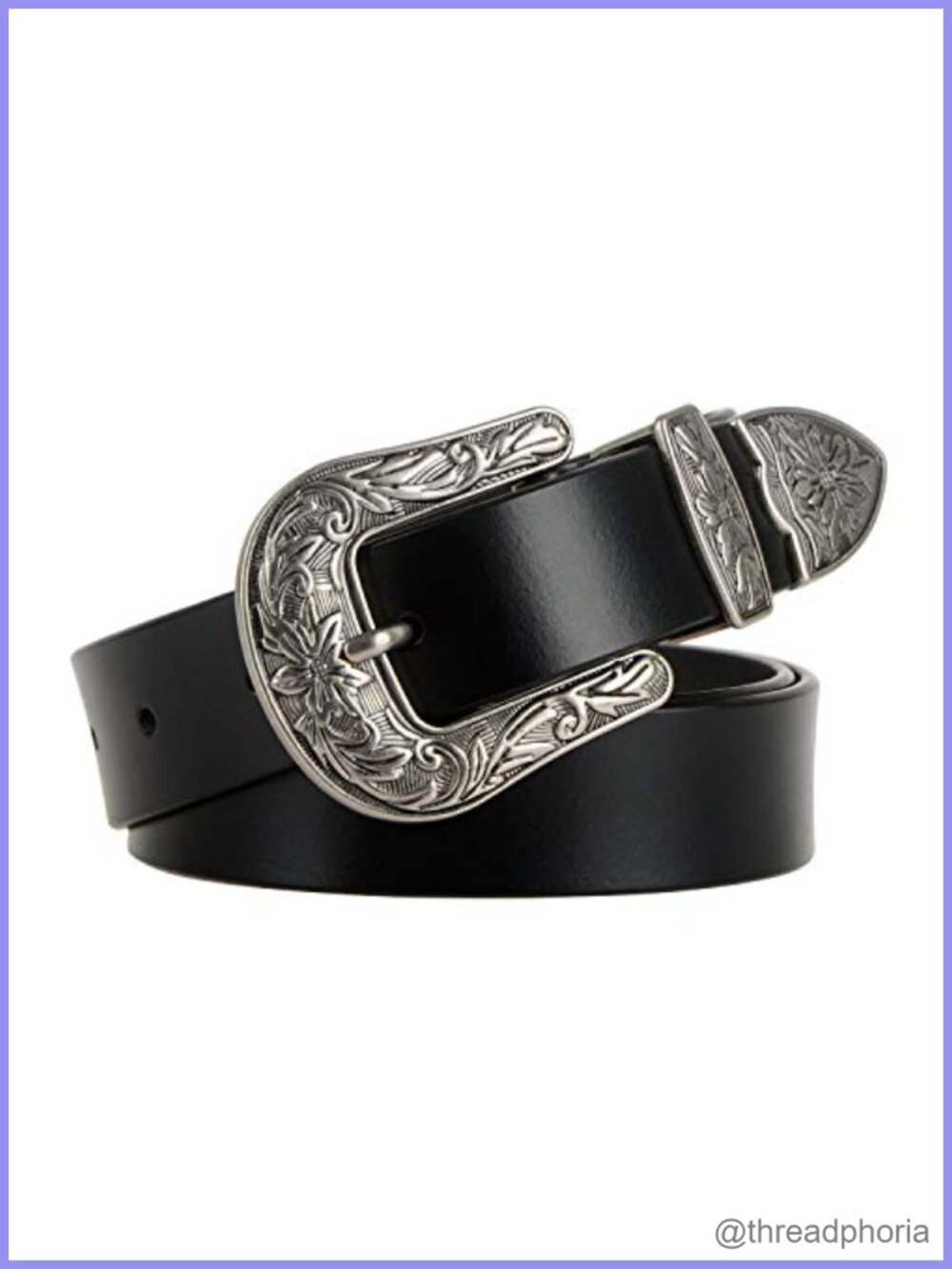 Faux Leather Western Belt Floral Buckle Adjustable Waist Belt for Pants Jeans